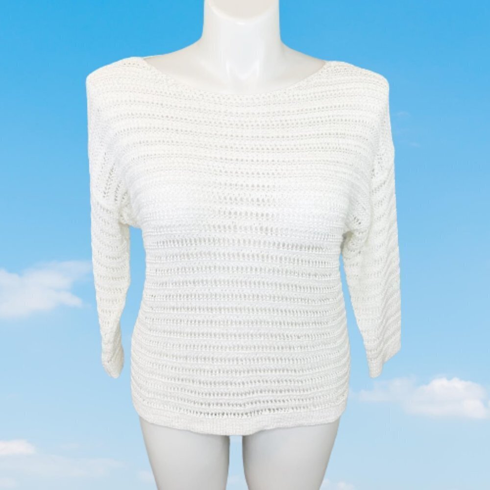 CHAPS DENIM WHITE OPEN WEAVE SUMMER SWEATER - XL!